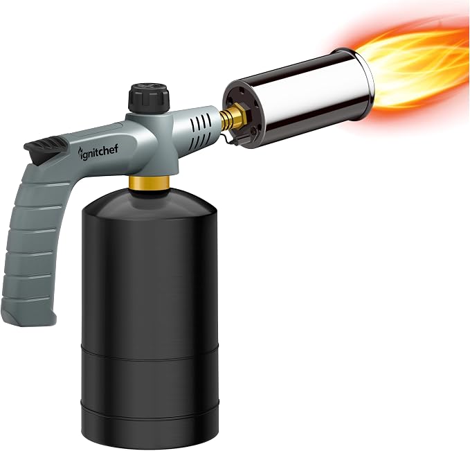Propane Torch Gun with Adjustable Flame, Blow Torch Gun for BBQ, Campfire Starter, Welding, Searing Steak (Propane Tank Not Included)