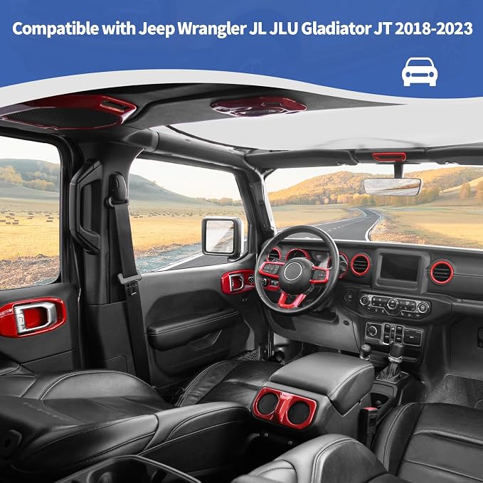 RT-TCZ for Wrangler JL Interior Trim Kit Compatible with Jeep Wrangler JL JLU Gladiator JT 2018-2023 Red Interior Accessories 23pcs