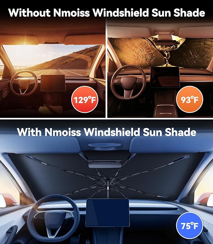 [2026 Upgraded] Nmoiss Windshield Sun Shade Umbrella for Honda Accord - [Vinyl Coating Heat Shield] Protect Car from Sun Rays & Heat Damage Keep Cool and Protect Interior, Spring Structure Edge