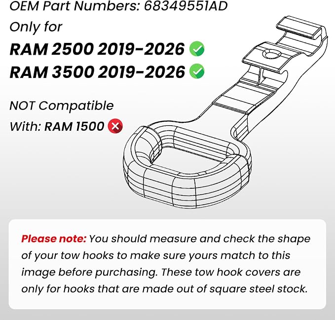Front Tow Hooks Covers for RAM 2500/3500 2019-2026, Hitch Cover Customized Car Tow Hooks Compatible with RAM 2500/3500 Accessories 2019-2026 (Orange)