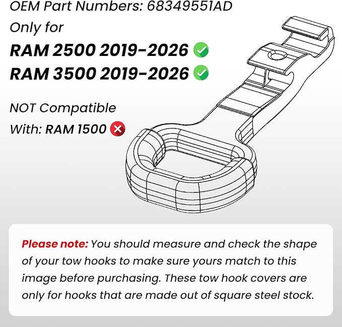 Front Tow Hooks Covers for RAM 2500/3500 2019-2026, Hitch Cover Customized Car Tow Hooks Compatible with RAM 2500/3500 Accessories 2019-2026 (Blue)