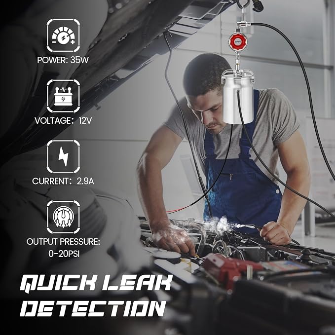 12V DC EVAP Smoke Machine Leak Detector, Haoguo Automotive Smoke Tester for Vacuum Leak Detection, Upgraded Heating Element & Universal Cone Adapter for All Vehicles and Boats
