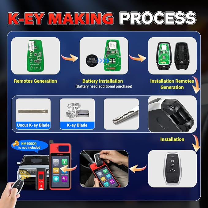 Autel Original Universal Key Fob Replacement, 3-Button Keyless Entry, 2026 Programmable Blank Key IKEYAT003BL, Dual-Band, 130FT Remote, OE-Quality, Work with KM100 Scan Tool