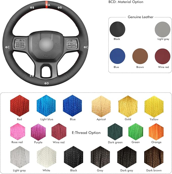 MEWANT Hand Stitch Black Genuine Leather Steering Wheel Protector Cover for Dodge RAM 1500 1500 Classic 2500 3500 5500