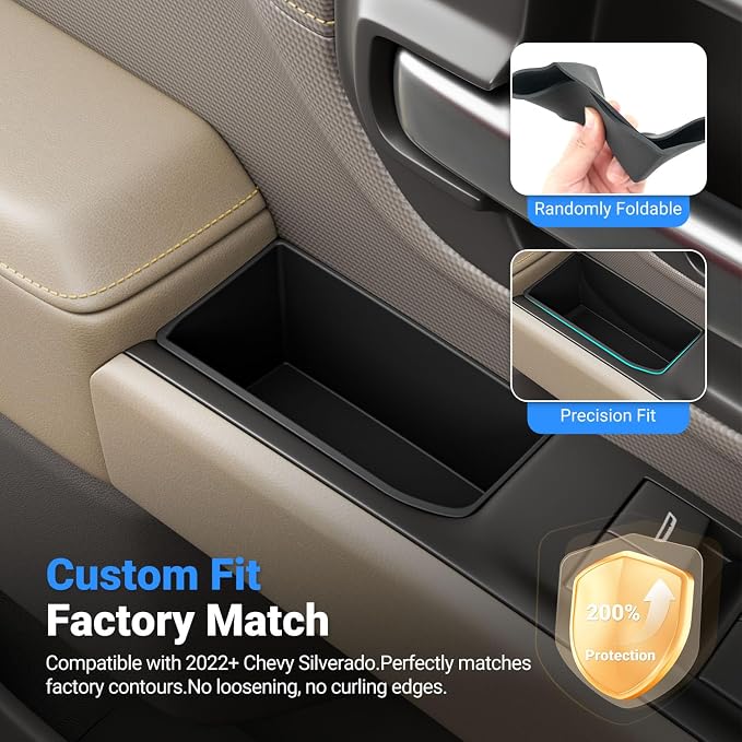 4PCS Door Side Storage Box Compatible with 2022-2026 Chevy Silverado GMC Sierra Door Handle Phone Pocket Tray Insert Organizer Crew Cab Replacement for 2022-2026 Chevy Silverado Accessories
