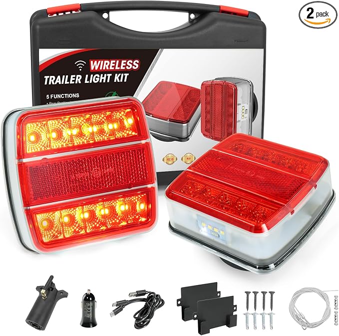 NeaLia Wireless Trailer Lights Magnetic, USB-C Rechargeable LED Tail Light for Towing, IP67 Waterproof Tow Lights Kit with Retroreflectors for Trucks, Caravan, RV, Portable Turn Signals Running Brake