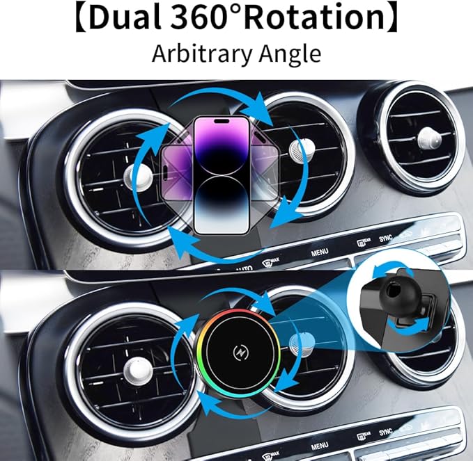 Car Magnetic Phone Mount for Mercedes Benz C-Class 2015-2018 and GLC Class 2015-2019 Auto Interior Accessories Best Cellphone Holder Fast 15W Wireless Charger Cell Phones Charging Screen Stand