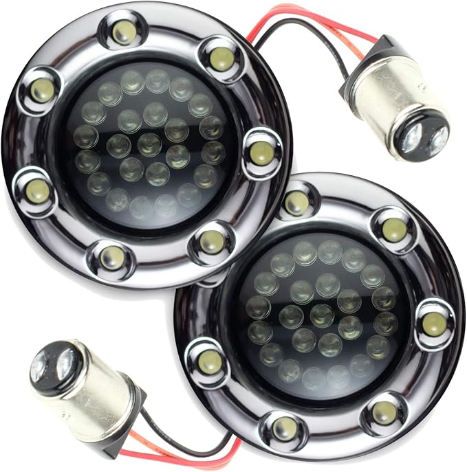 Eagle Lights Infinity Beam 2 Inch Rear LED Turn Signals and Brake Lights with LED Ring Covers Compatible With Harley Davidson® Motorcycles - Chrome / 1157 Base