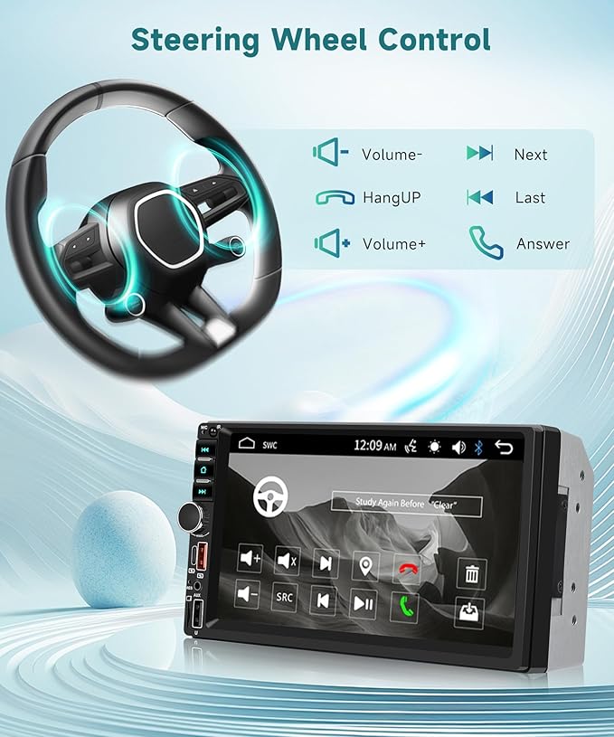 7 Inch Double Din Car Stereo, Touch Screen Bluetooth Car Radio Support Mirrorlink FM Radio EQ Fast Charging, Sellrich 2 Din Head Unit with USB/Type-C/TF Card/Aux Ports Backup Camera+Frame