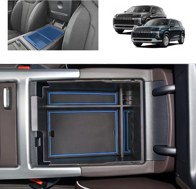 for 2024 Hyundai Palisade Center Console Organizer Tray for 2023-2025 Palisade SE/SEL/XRT/Limited/Calligraphy Armrest Box Secondary Storage Glove Box Insert Accessories (23-25 Palisade Blue Trim)