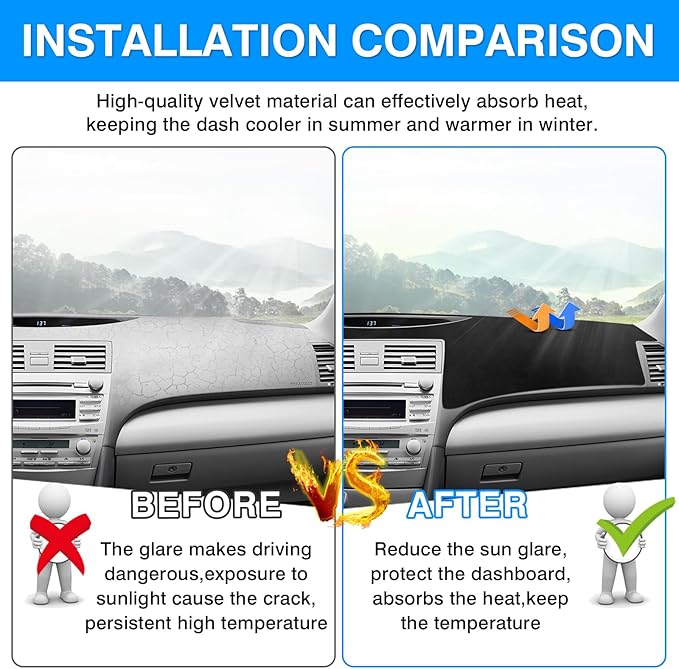 Autorder Dashboard Cover Mat for 2007-2011 Toyota Camry Accessories Dash Cover Upgrade Velvet Dash Mat Sunshade Glare UV Rays Protector