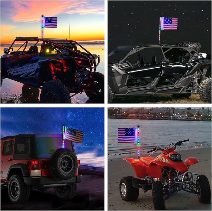Nilight 1PC 2FT Spiral RGB Led Whip Light w/RGB Chasing/Dancing Lights RF Remote Control Lighted Antenna Whips for Can-am ATV UTV RZR Polaris Dune Buggy 4-Wheeler Offroad Truck