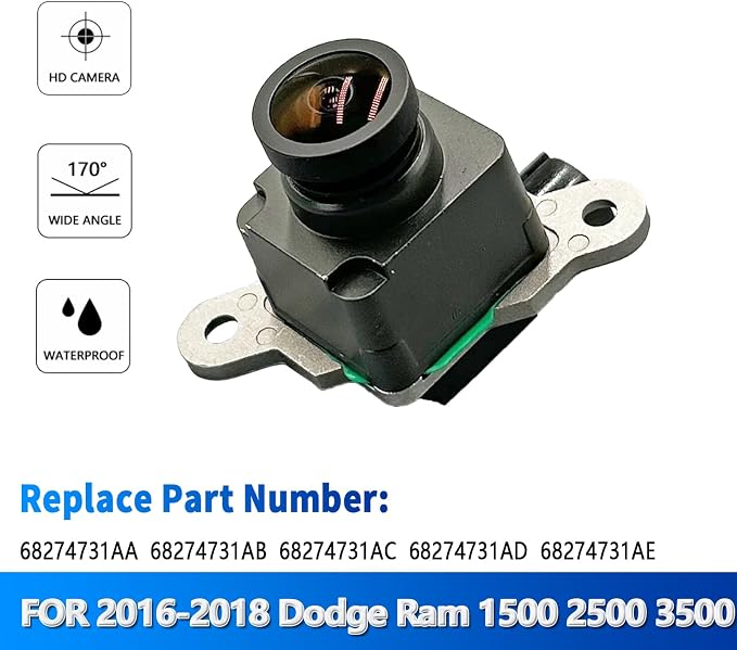 Rear View Back Up Camera Compatible with 2016-2018 Dodge Ram 1500 2500 3500 Reverse Park Assist Backup Camera Replaces 68274731AA 68274731AB 68274731AC 68274731AD 68274731AE