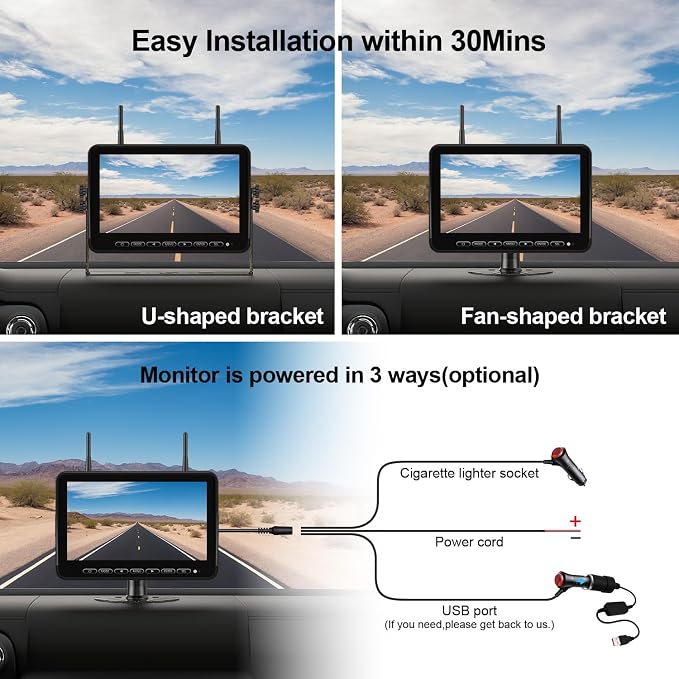 Fookoo 1080P 10" Wireless RV Backup Camera System for Furrion Pre-Wired RV Truck Trailer, 10" HD IPS Monitor & 2 Rear View Cameras, Dual Split Screen IR Night Vision Recording Waterproof - D10Y2