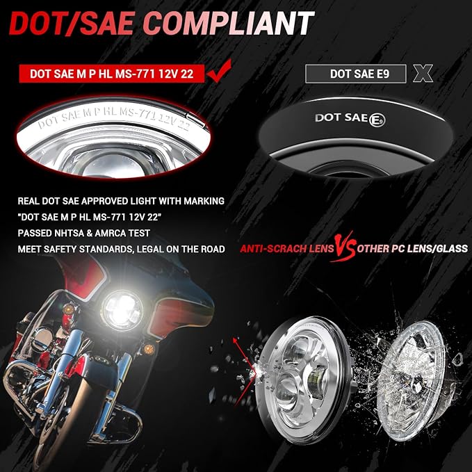 Z-OFFROAD New Motorcycle 7 Inch LED light DOT Kit Compatible with Harley Davidson Touring Street Glide Road King Special Electra Glide Ultra Classic Fat Boy Heritage Softail Switchback Chrome