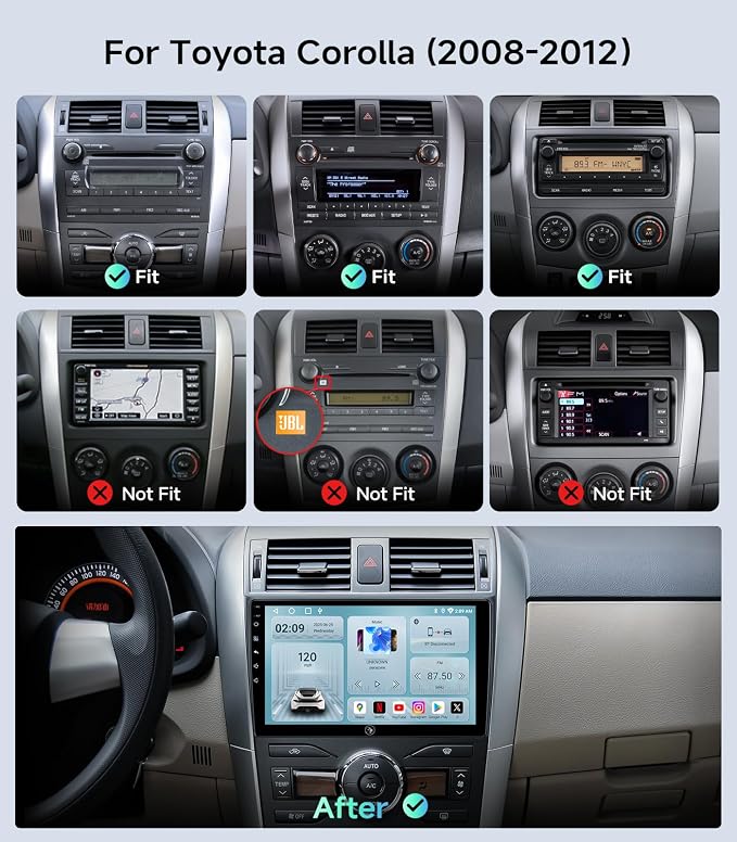 5G WiFi Android Car Stereo for Toyota Corolla 2008 2009 2010 2011 2012, 9 Inch IPS HD Touch Screen Car Radio Wireless CarPlay Android Auto, GPS FM/SWC Bluetooth 1080P Backup Camera