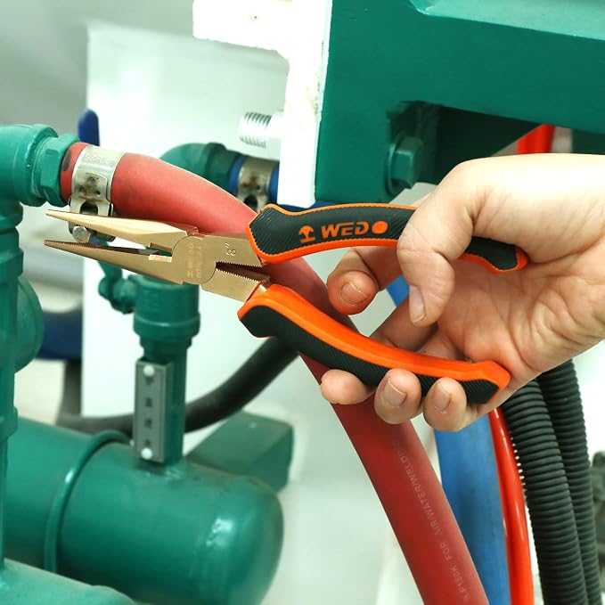 WEDO Non-Sparking 8" Needle Nose Pliers, Long Nose Pliers with Wire Cutters, Used for Cutting Clamping Pinching Jewelry Making, Non-Magnetic, DIN Standard, BAM & FM Certificate, Beryllium Copper