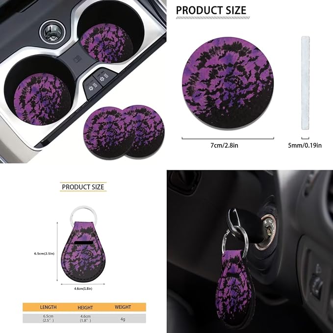 Halloween Bat Car Seat Covers Full Sets 12Pcs Tie Dye Bat Car Steering Wheel Covers+Coaster+Keychain+Armrest Pads for Women Men，Universal Fit Automotive Interior Sets Halloween Decoration