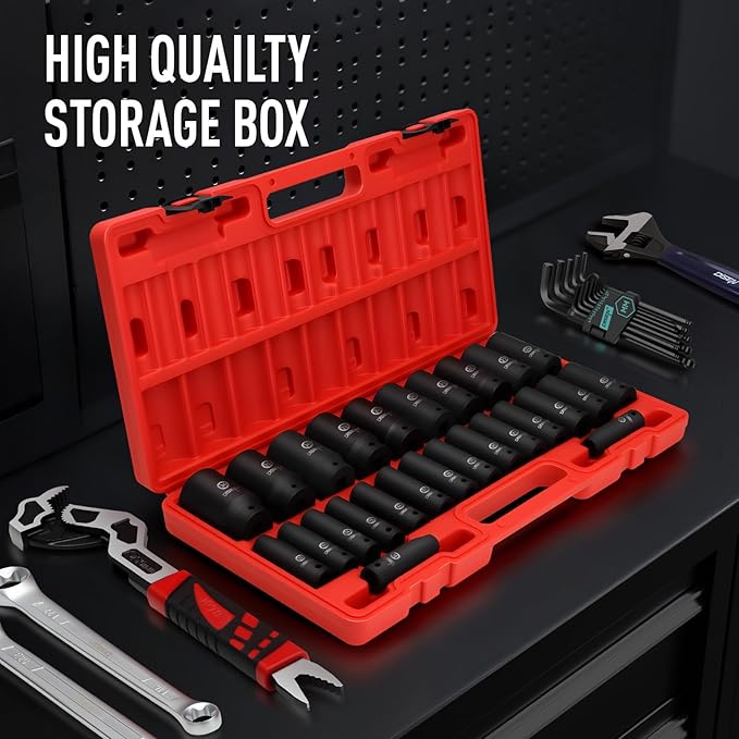 DISEN 32-Piece HEX Bit Socket Set & DISEN 26 Pcs Metric 1/2" Impact Socket Set