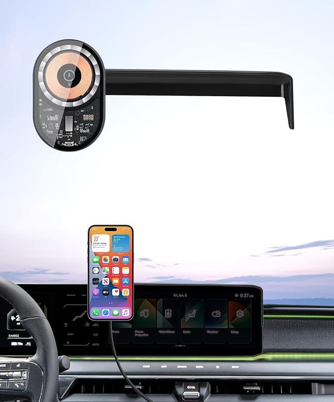 Wireless Charging car Phone Holder for Kia EV9 2024 Accessories 12.3 inch Screen Fixed Clip,360° Rotation car Phone Mount Compatible with MagSafe
