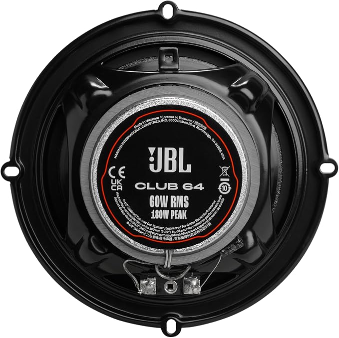 JBL Club 64-6-1/2" (160mm) Two-Way Car Speaker, 60W RMS, 180W Peak, Sensitivity (@ 2.83V): 93dB, Frequency Response: 48Hz – 21kHz, Nominal Impedance: 3.0 ohms