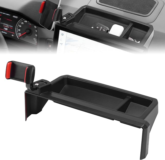 Phone Holder Dash Organizer Fit for Toyota Tacoma 2024-2026 | Fit for Toyota 4Runner 2025-2026 14 in screen, 360 Degree behind screen storage tray, not fit for 8 in screen