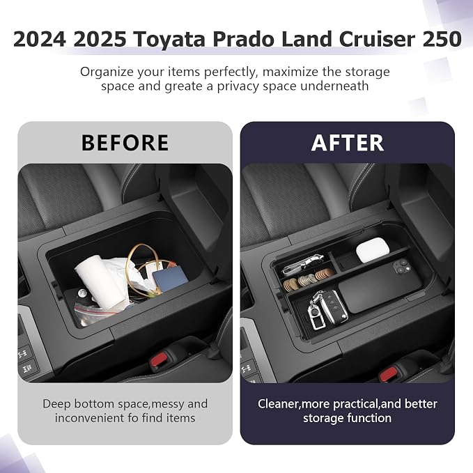 LUWU Land Cruiser 2024 2025 2026 Center Console Organizer 2PCS 2026 Land Cruiser 1958/Base LC250 Accessories Armrest Box Armrest Organizer Tray (NOT for First Edition Cool Box Chilled Center Console)