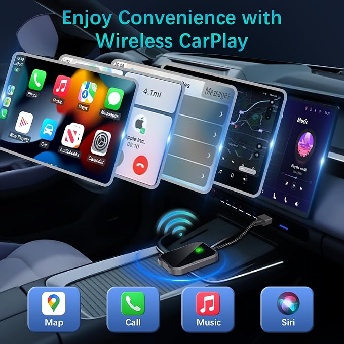 Wireless Carplay Adapter - Mini Car Play Wireless Adapter, Plug & Play Carplay Dongle Compatible with Apple iPhone 6+/iOS10+ & Cars Built-in CarPlay