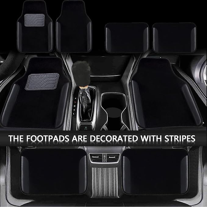 Car Seat Cover Full Set for Women with Waterproof Floor Mats,3D Air Mesh Car Seat Cover with 5mm Composite Sponge Inside,Universal Fluffy Steering Wheel Cover, Accessories Full(Black)
