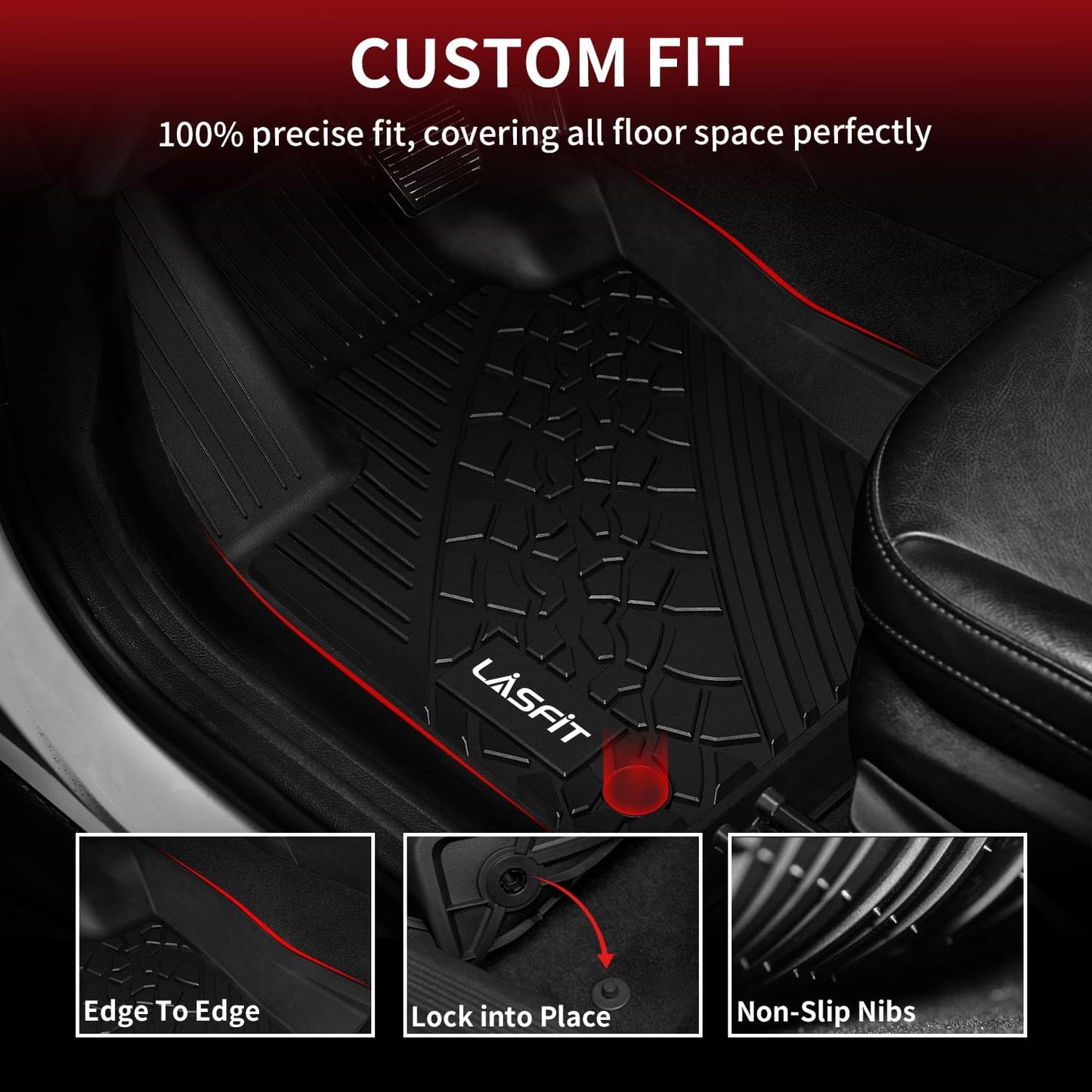 LASFIT Floor Mats for Jeep Compass 2017-2025 All Weather TPE Custom Fit Car Mats Floor Liners 1st & 2nd Row, Black