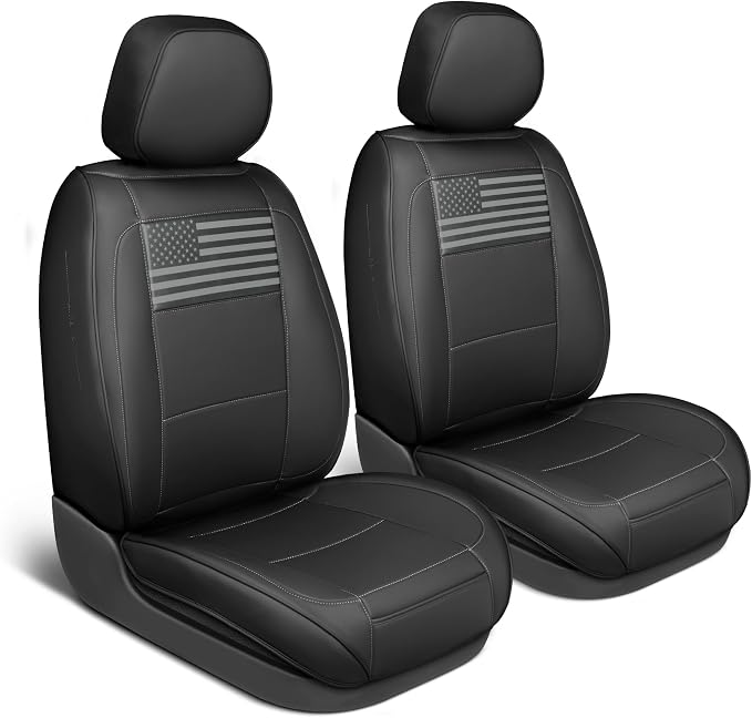MotorBox American Black Flag Seat Covers for Trucks, Cars, & SUV - Napa Leather US Car Seat Covers American Flag Truck Accessories - Car Seat Cover American Flag Car Accessories Car Seat Protector