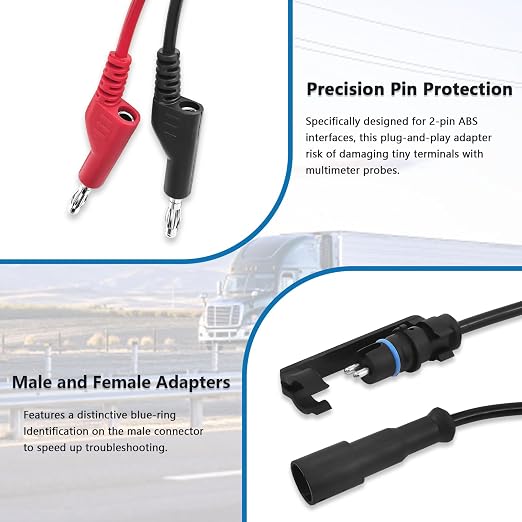 Heavy Duty Semi-Truck & Trailer ABS Diagnostic Multimeter Adapter Cable Kit, Pure Copper Core ABS Sensor Test Leads