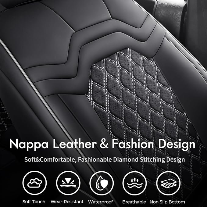 Huidasource Fit for Truck Front Seat Covers Chevy Silverado, Front Truck Seat Covers GMC Sierra 1500 2007-2026, 2500HD 3500HD 2015-2026 Crew Double Extended Cab Chevrolet Front Seat Covers Black&White