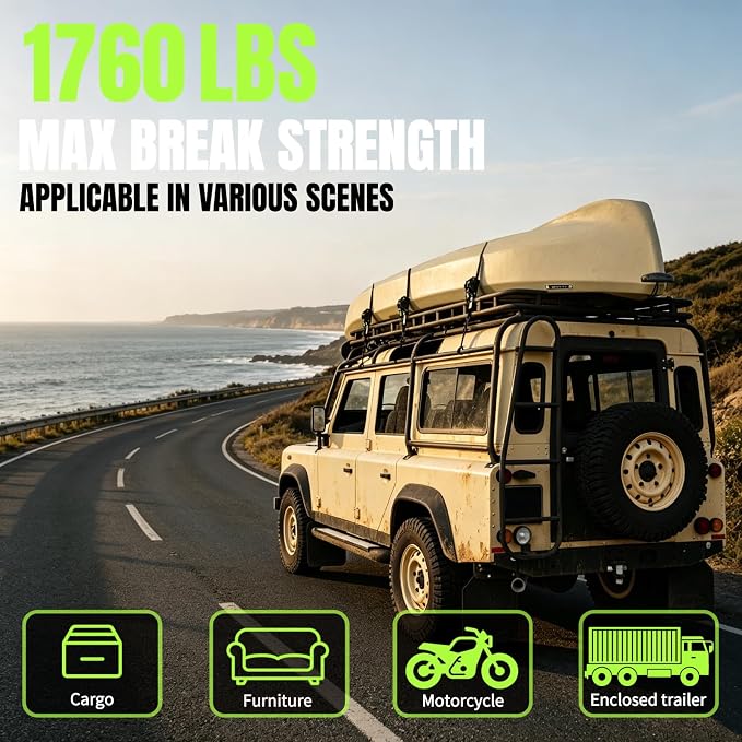 Retractable Ratchet Straps, 4-Pack, 1 Inch x 12 Feet Heavy Duty Tie Downs, 1760lb Break Strength, Self Retracting for Truck, Cargo, Trailer, Motorcycle, ATV, UTV (Black-Green, 8pack)
