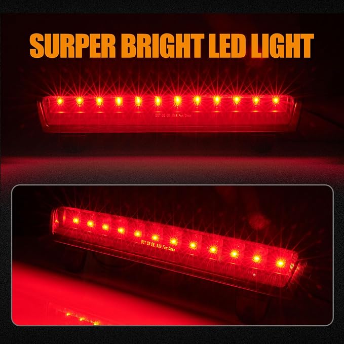 Third 3rd Brake Light, LED High Mount Stop Light Replacement for 2000 2001 2002 2003 2004 2005 2006 Chevy Tahoe Suburban/GMC Yukon XL Denali, Rear Center Cab Roof Tail Lamp (Black)