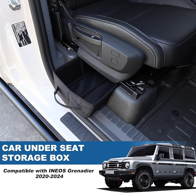Compatible with Ineos Grenadier 2020-2024 Under Seat Storage Tray, Customized Oxford Cloth Driver Passenger Underseat Hidden Organizer Tool Box Organizer with Anti-slip and Handle (1PCS)