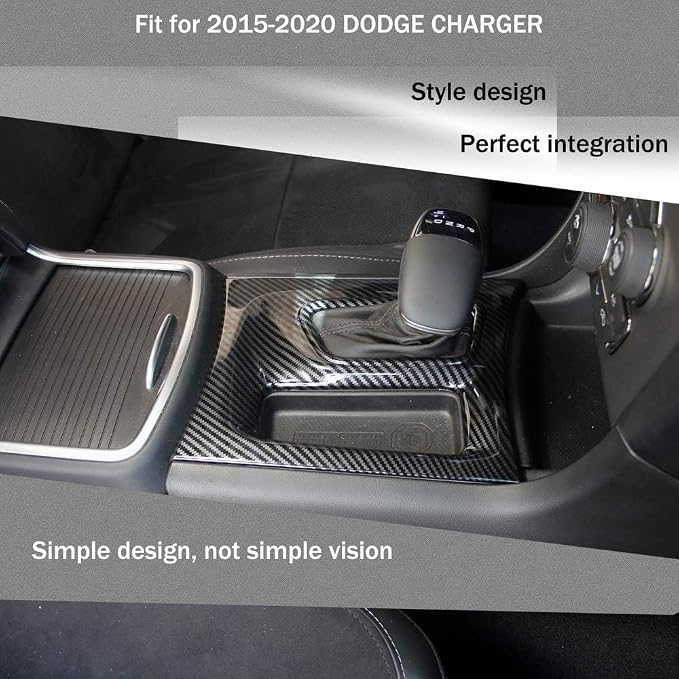 for Dodge 2015-2023 Charger Interior Accessories Console Central Control Gear Shift Panel Trim Decoration Cover ABS Carbon Fiber