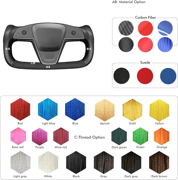 MEWANT DIY Black Suede Matte PU Carbon Fiber Steering Wheel Wrap for Tesla Model S Yoke 2021-2023 Model X 2021-2023