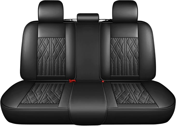 Huidasource Leather Back Row Seat Covers, Waterproof Rear Split Bench Car Seat Covers, Vehicle Seat Cushion Cover Protector Universal Fit for Most Cars Sedan SUV Pickup Truck(Back Row/Black)