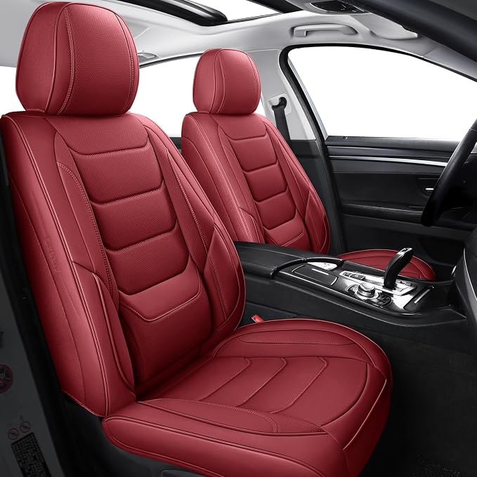 Front Seat Covers for Cars Breathable Leather Seat Covers Waterproof Seat Protectors Universal Fit for Most Automotive Cars SUV Trucks (Red, Front Pair)