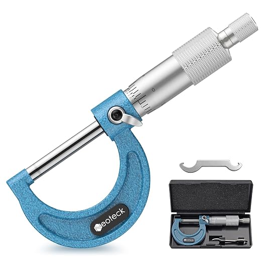 Neoteck 0-1" Outside Micrometer 0.0001" Resolution Carbide-Tipped Anvils Precision Mechanical Micrometer Anti-Glare Graduation Micrometer Set with Wrench and Case for Machining, Automotive, Inspection