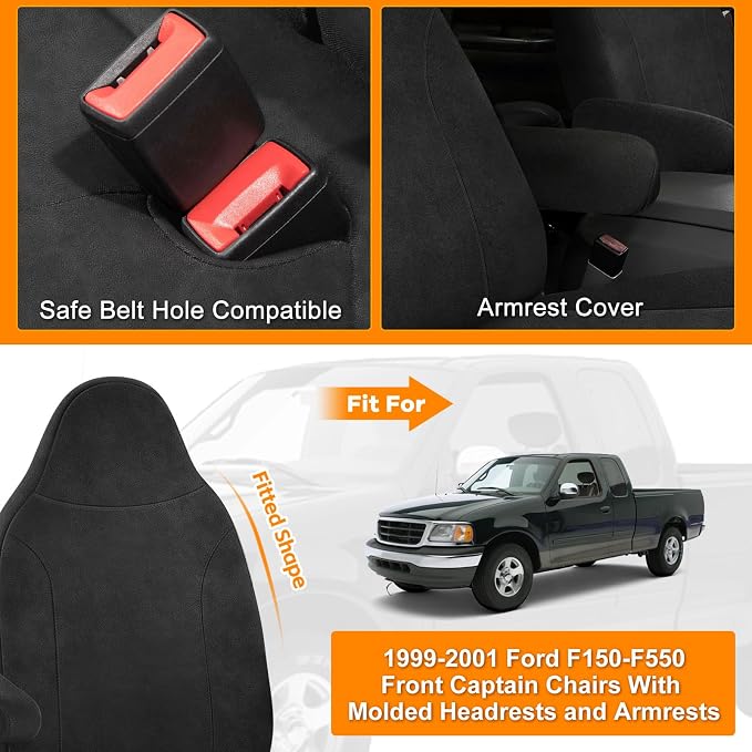 Front Seat Covers Compatible with 1999-2001 Ford F150-F550 Front Captain Chairs with Molded Headrests and Armrests, Heavy Duty Dutch Velvet Fabric