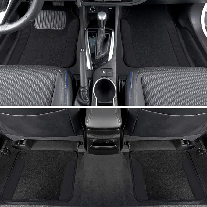 carXS Forza Series Charcoal Gray Seat Covers Full Set Combo with Car Floor Mats – Front and Rear Bench Cover & Floor Mat Protector Set, Interior Covers for Auto Truck Van SUV