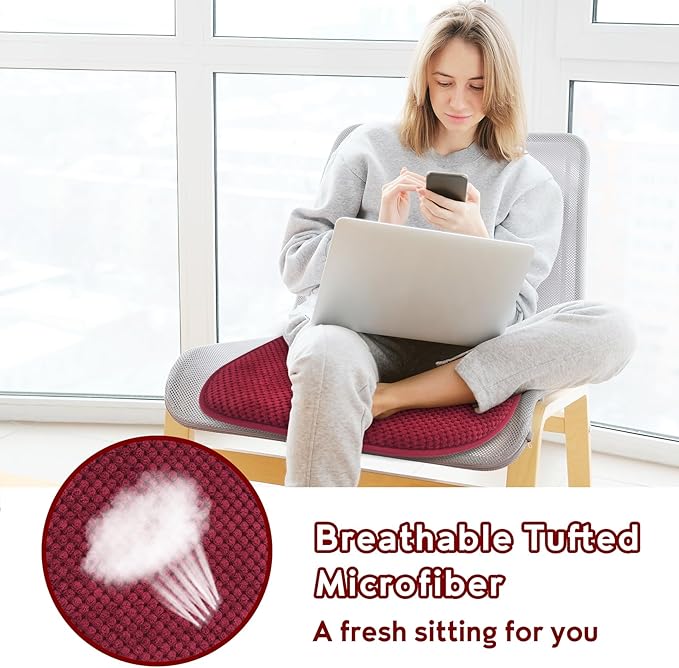 Wine Red Kitchen Chairs Cushions Non Slip Foam Office Seat Cushions Washable Soft Thick Pads Large Wooden Metal Tapered Dining Chair Cushions,17" x 15"