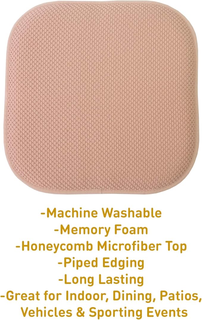 Sweet Home Collection Chair Cushion Memory Foam Pads Honeycomb Pattern Slip Non Skid Rubber Back Rounded Square 16" x 16" Seat Cover, 12 Pack, Blush