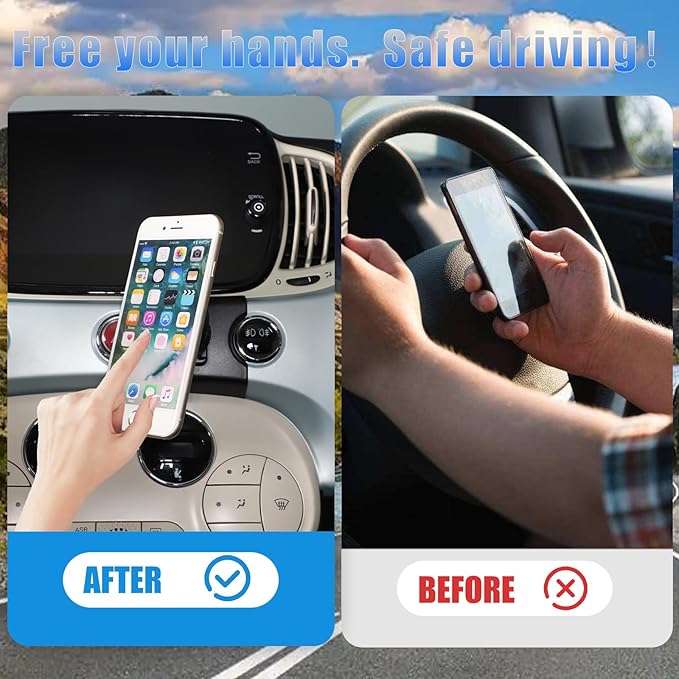 HAPPYHORSE Car Phone Mount Compatible with Fiat 500 2007-2023，Car Center Console Mobile Phone Bracket Phone Holder Phone Mount Mount with Self-Adhesive Base Accessories (Style C)