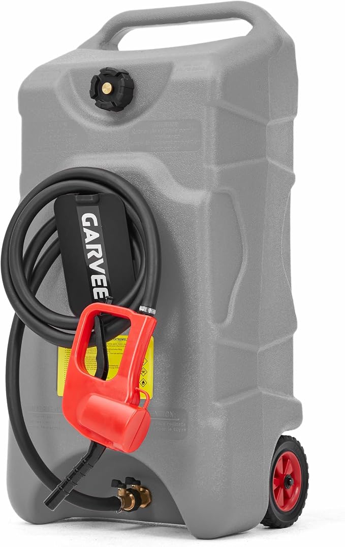 Garvee 16 Gallon Gas Can, Fuel Tank Container with LE Fluid Transfer Manual 10 FT Siphon Pump, Portable Diesel Gas Storage Caddy w/Wheels for Car, ATV, Weeder, Boat, Tractor,Snow Blower,Generator