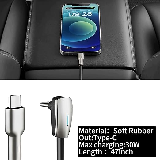 USB C to USB C Fast Charging Cable for Tesla Model 3 Model Y Model S Model X Cybertruck Accessories 90 Degree Type C Cord Charger Fit for iPhone 15/16/17 Pro/Plus/Max, Android Phones, Sansumg