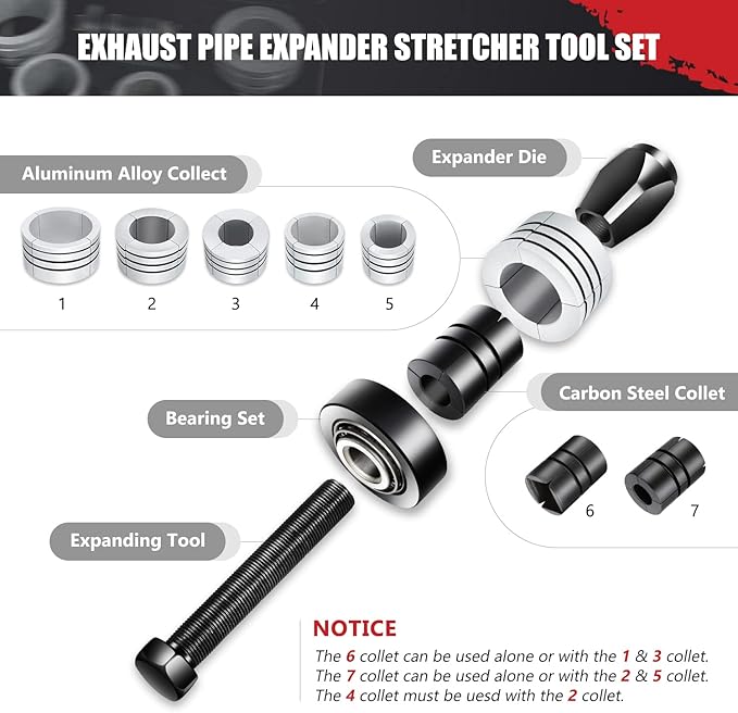 ‎DNA Motoring TOOLS-00202 1-5/8 to 4-1/4 Inches Exhaust Pipe Expander Stretcher Tool Set with Rubber Rings for Automotive Car Tail Pipe Tube Repair