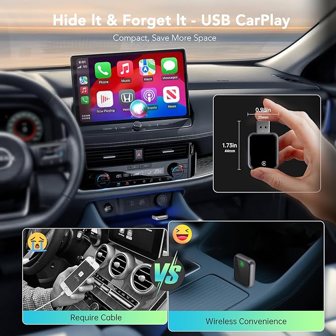 Wireless CarPlay Adapter 2026, 2-in-1 Convert Factory Wired CarPlay & Android Auto to Wireless, Plug and Play, Auto Reconnect, Compatible with iPhone & Android Phones, USB/USB-C, Dark Grey